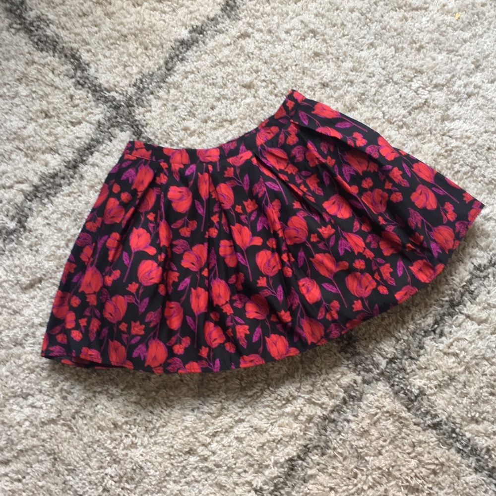 Red and Purple Floral Mini Skirt